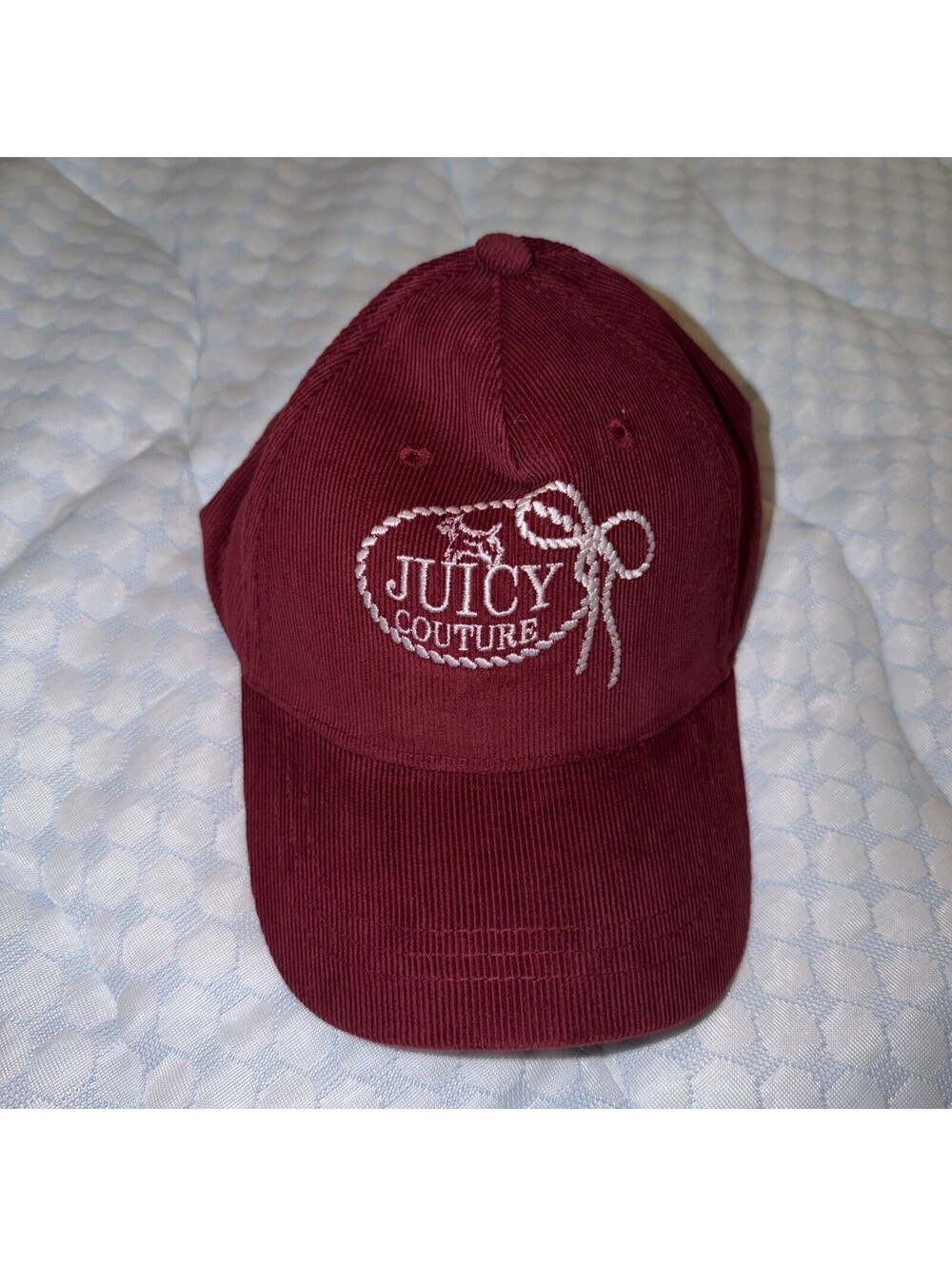 Juicy Couture Corduroy Baseball Hat NWT Maroon Red Embroidered Logo Cap Y2K